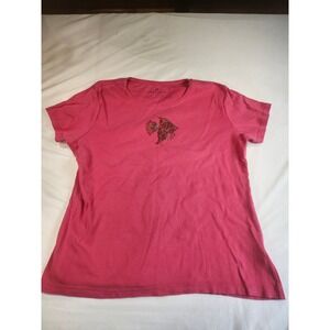 Greensource Pink Rhinestone Angelfish Graphic T-Shirt Womens XL‎ Cotton Tee